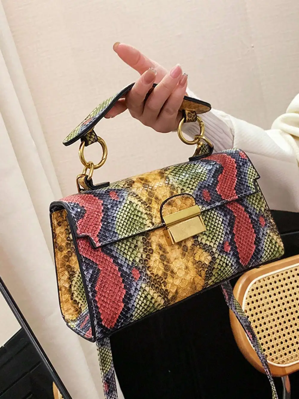 Texture Snake Print Handheld Detachable Shoulder Cross Bag