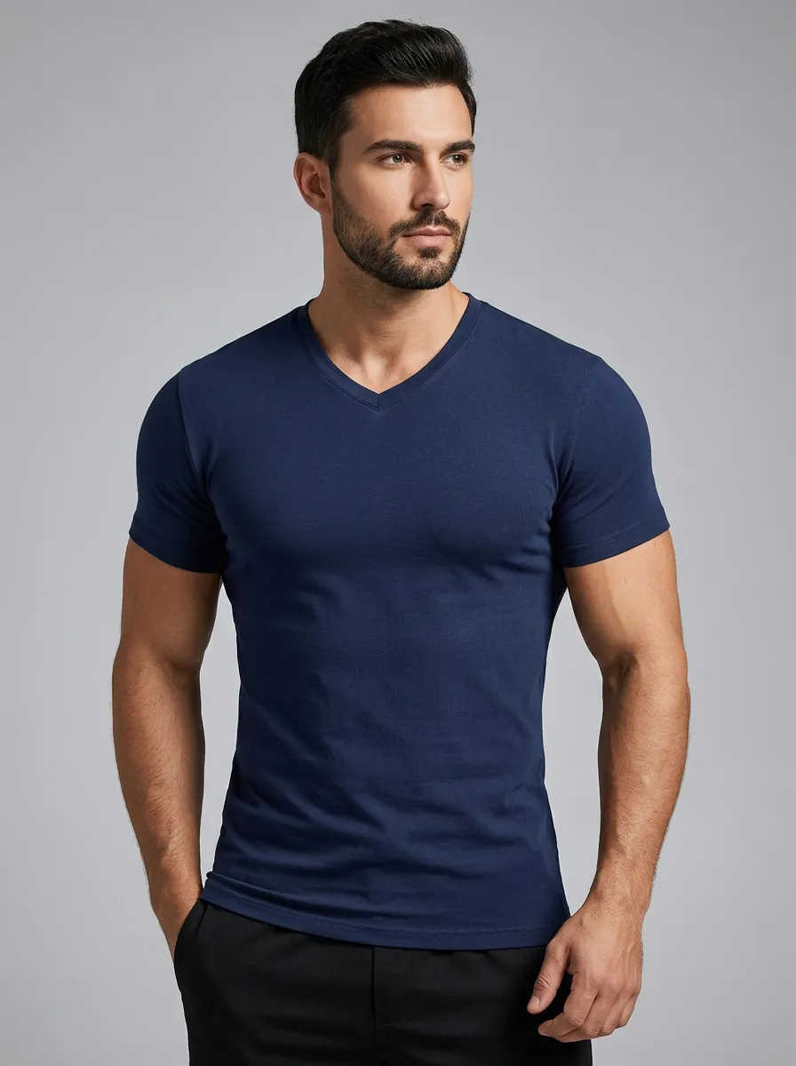 Men's Casual Basic V-Neck Fitted T-Shirt