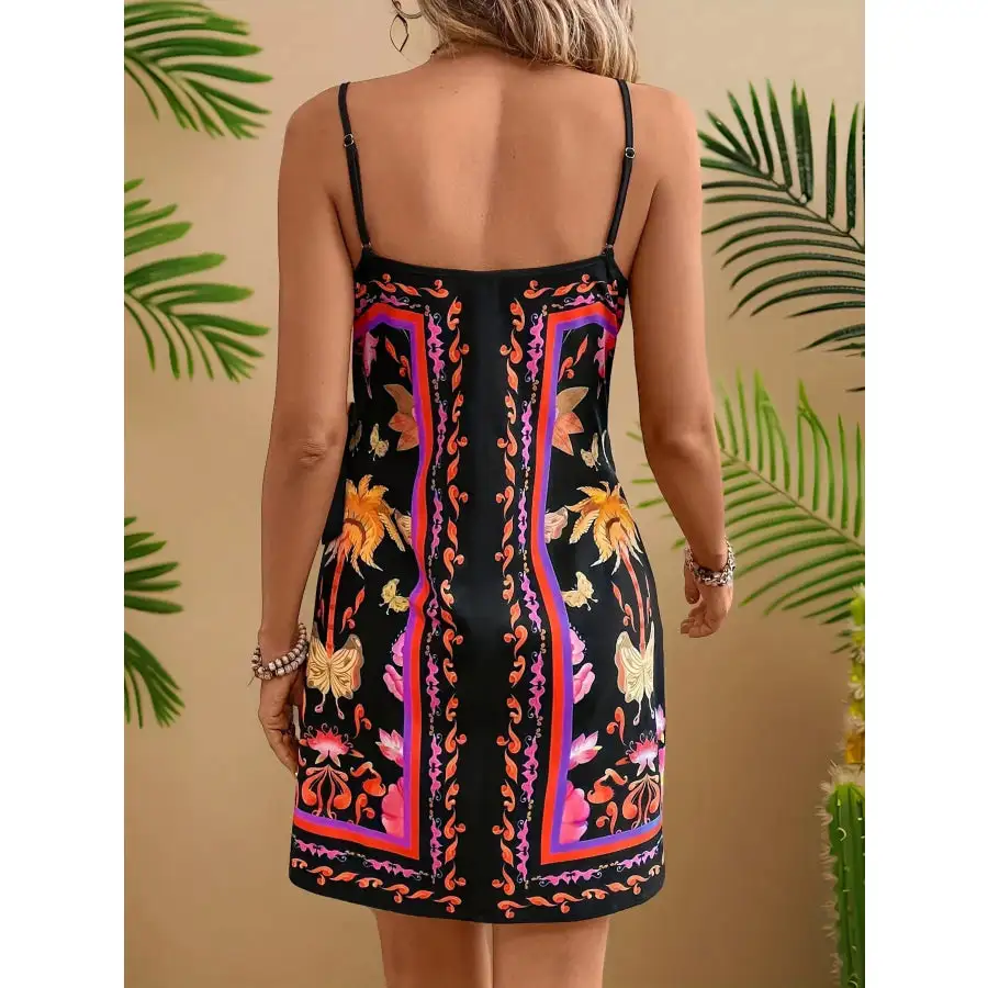 Print Spaghetti Strap Wrap Mini Dress