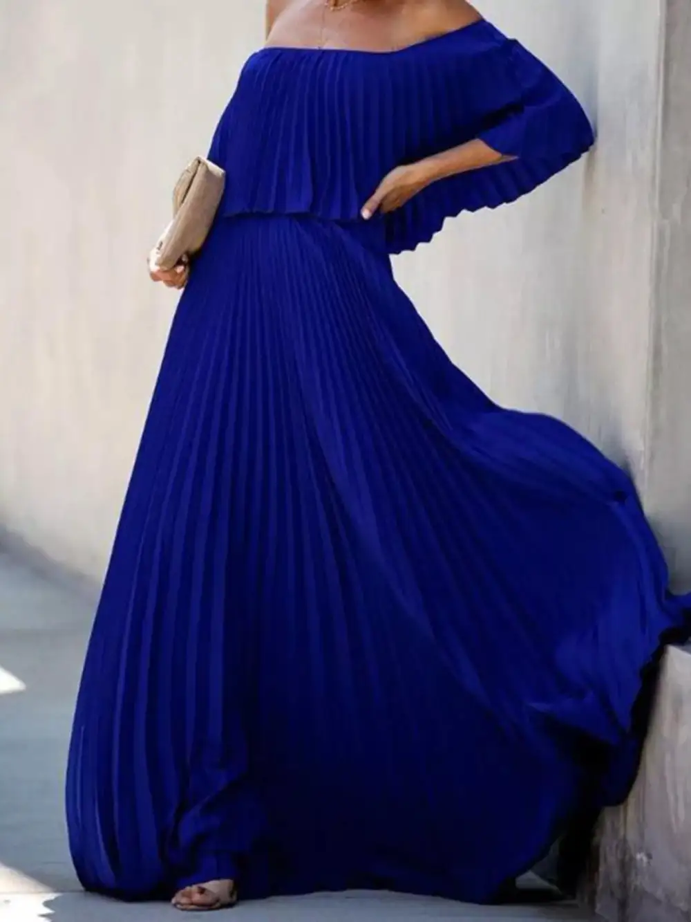 Structured Shape Pleated Maxi Dress