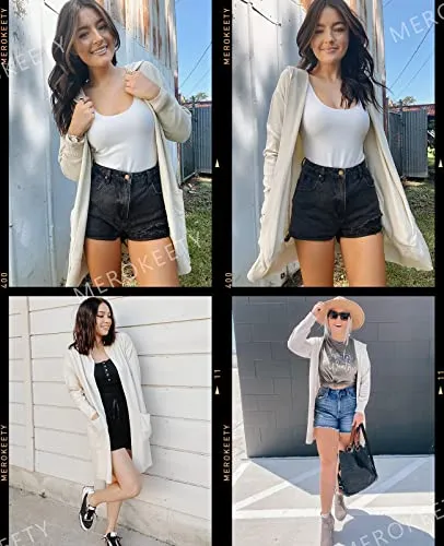 Women's Long Sleeve Open Front Hoodie Knit Sweater Cardigan Outwear