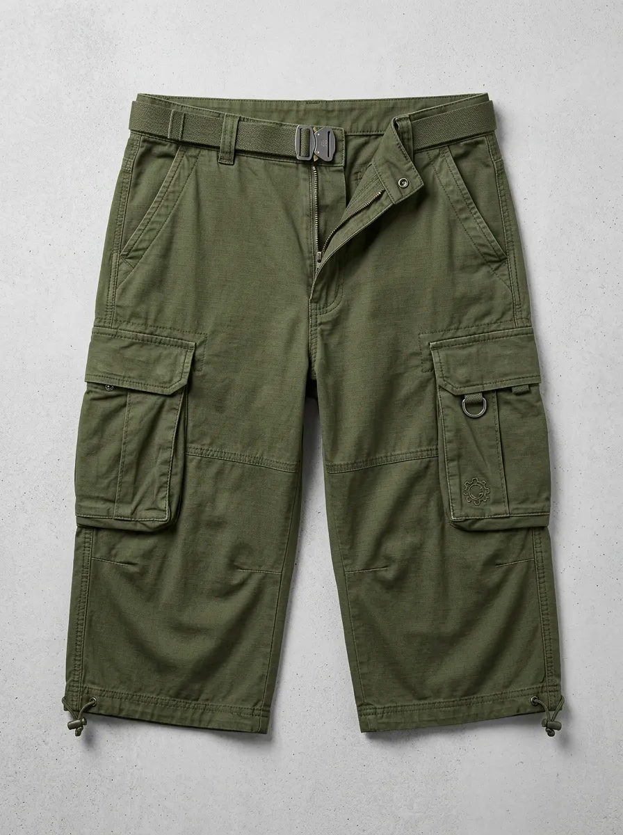 Men's Tactical Gear Olive Green Belted Cargo Shorts
