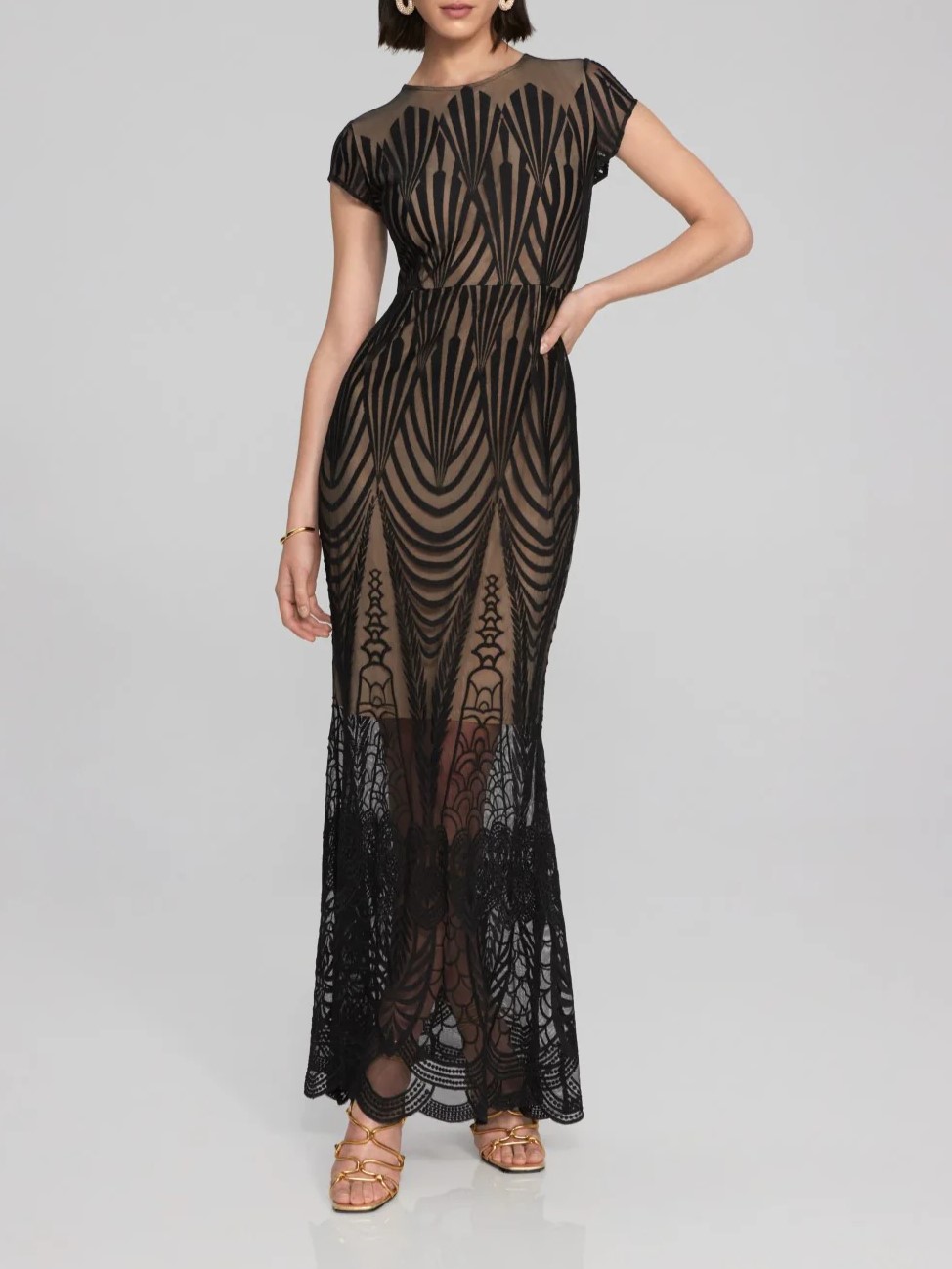 Black Sheer Patterned Maxi Dress