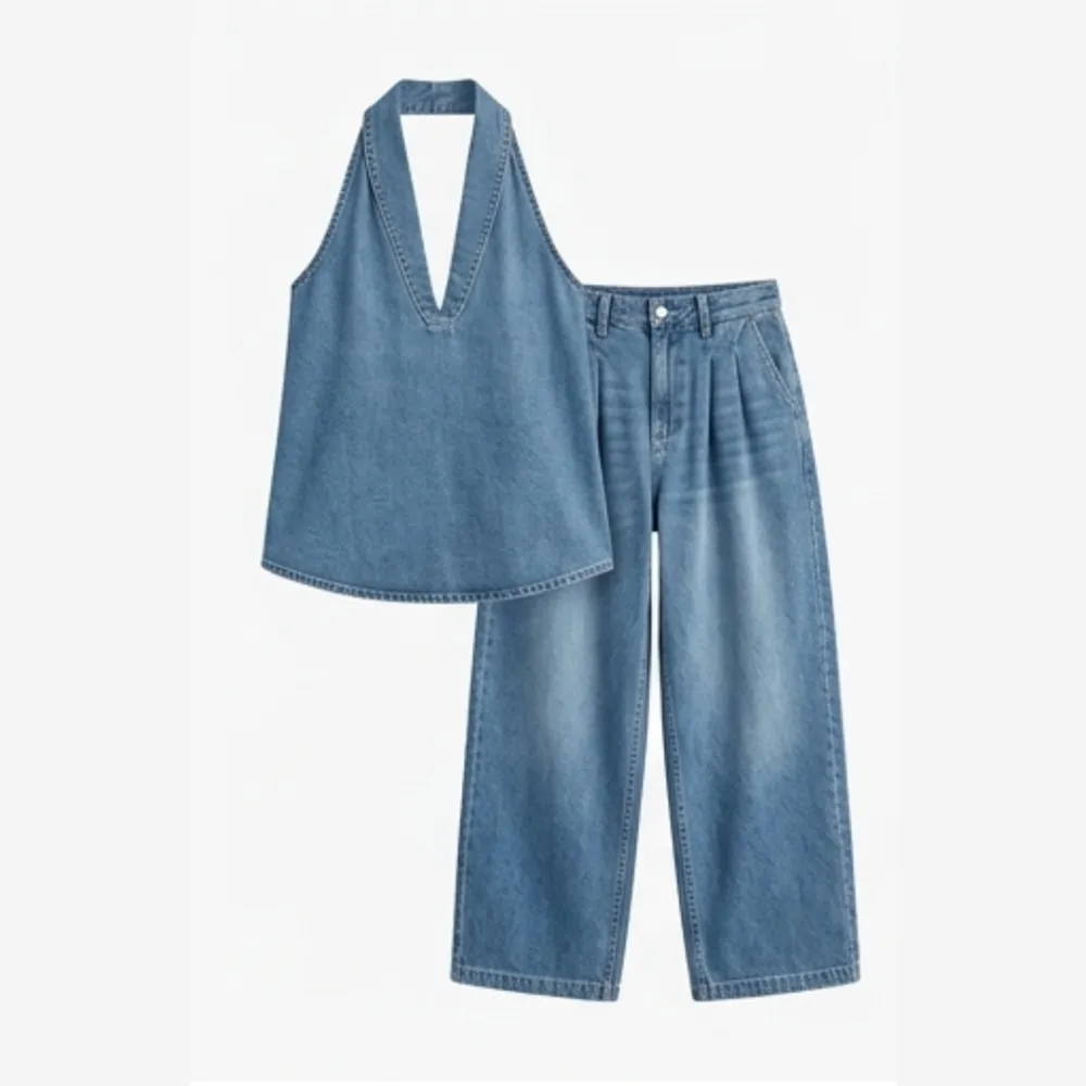 Washed Denim Two Piece Set