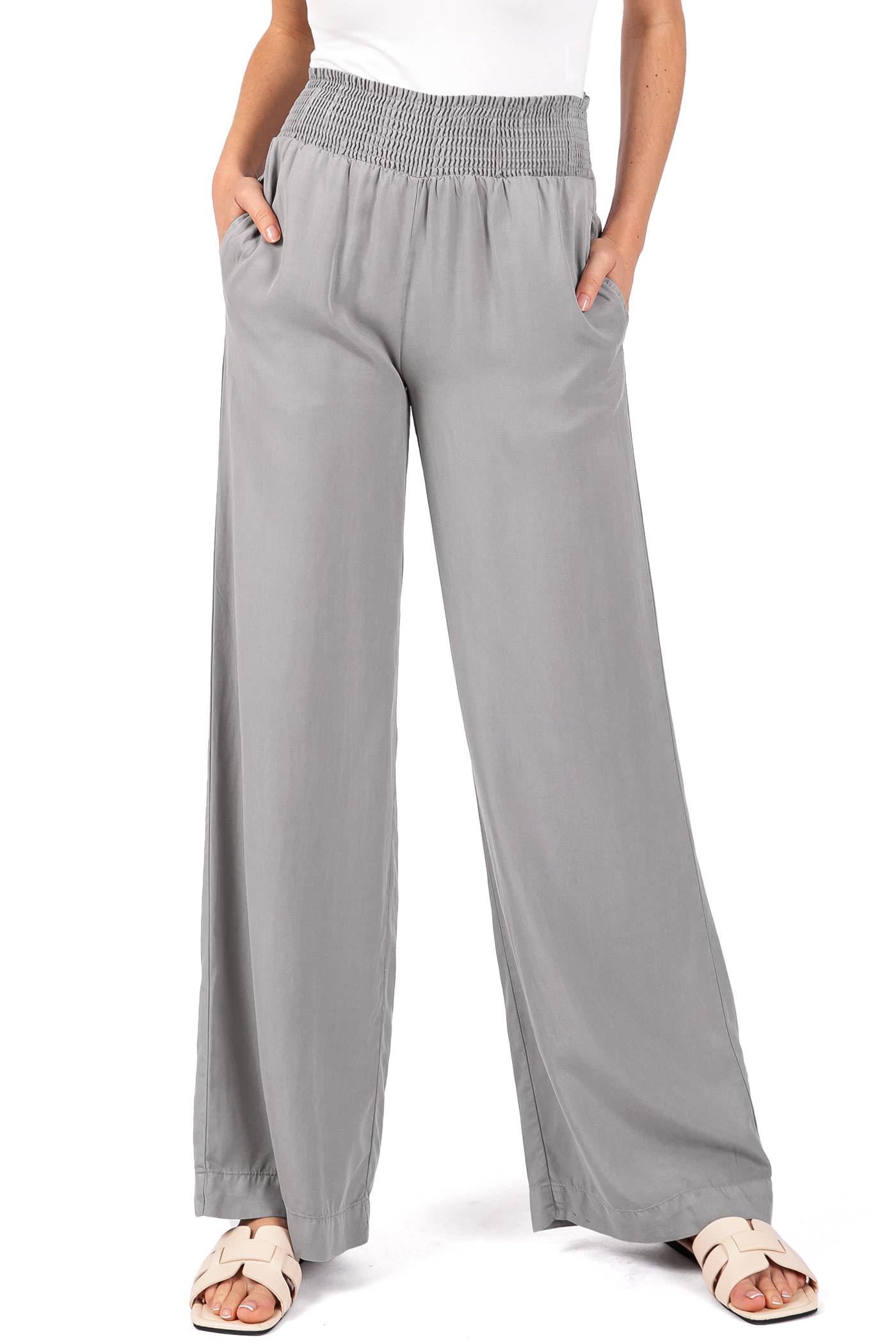 Gray Elastic - Waist Wide - Leg Pants