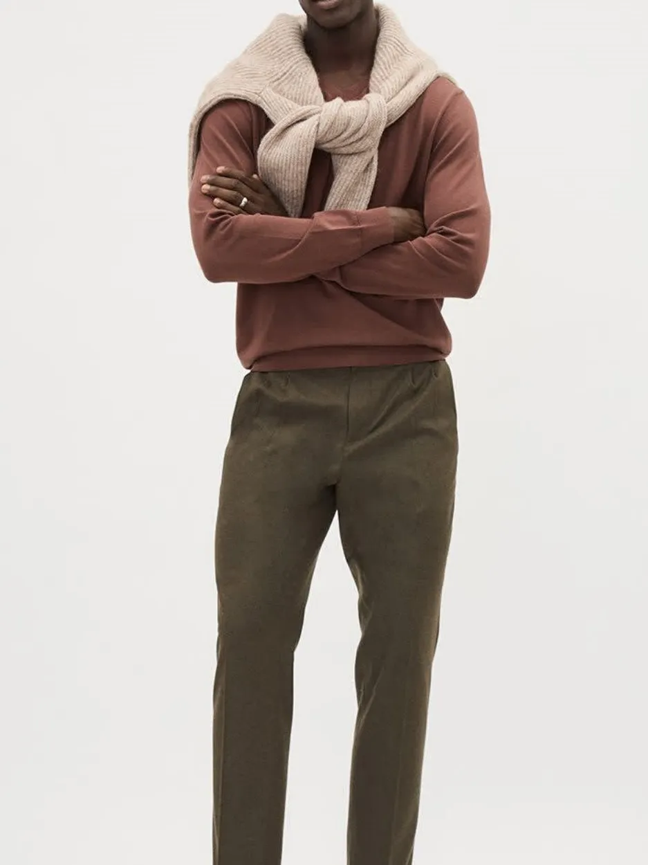 Deep Cognac Rose Long-Sleeve V-Neck Sweater