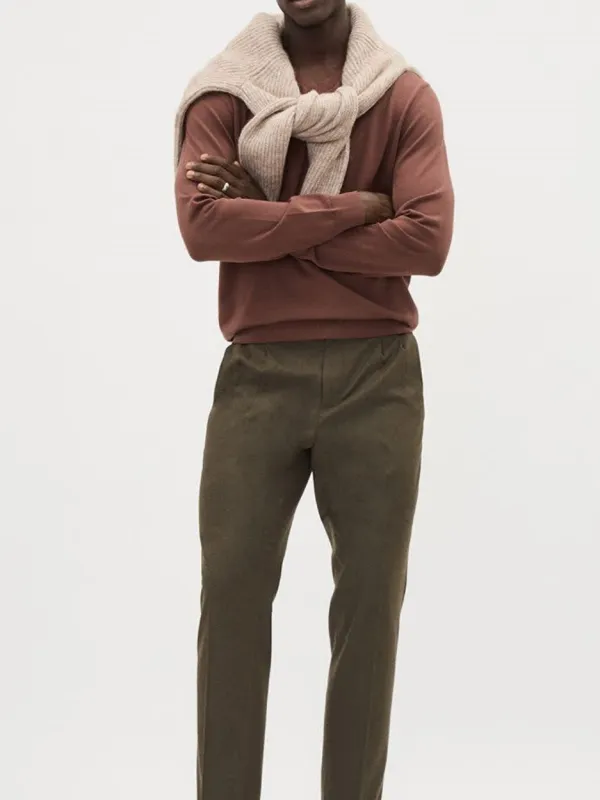 Deep Cognac Rose Long-Sleeve V-Neck Sweater