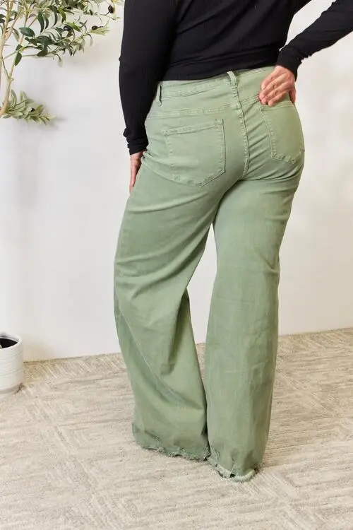 Easy Wide Leg Raw Hem Denim Jeans