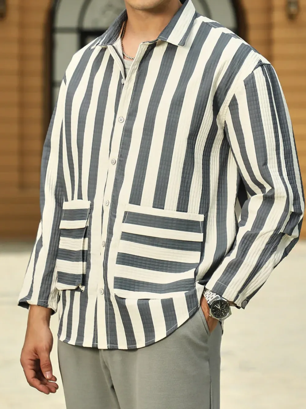 Striped Full Sleeve Oversized Shirt