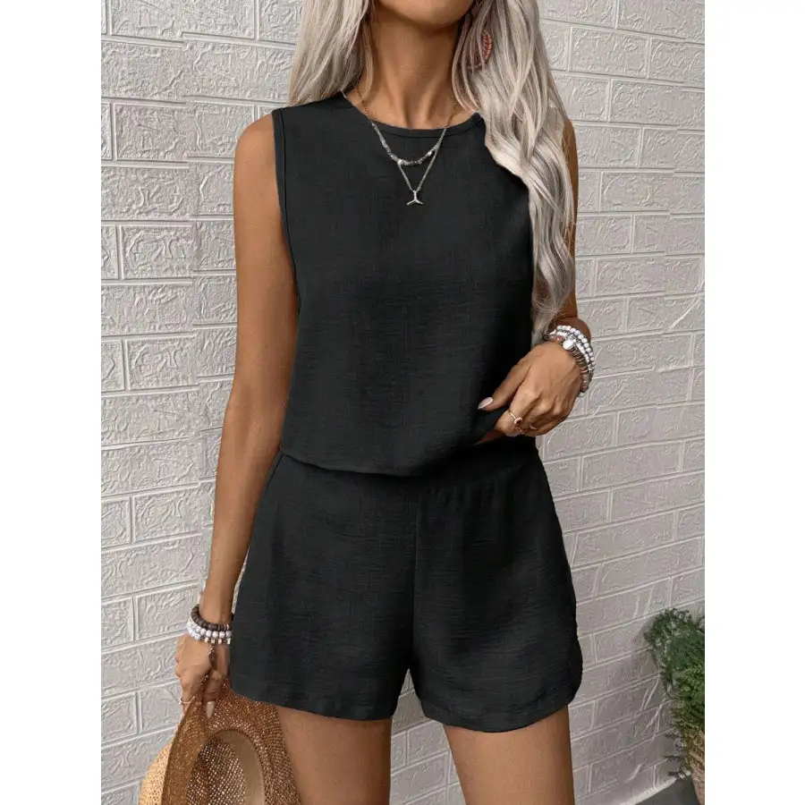 Round Neck Sleeveless Top and Shorts Set