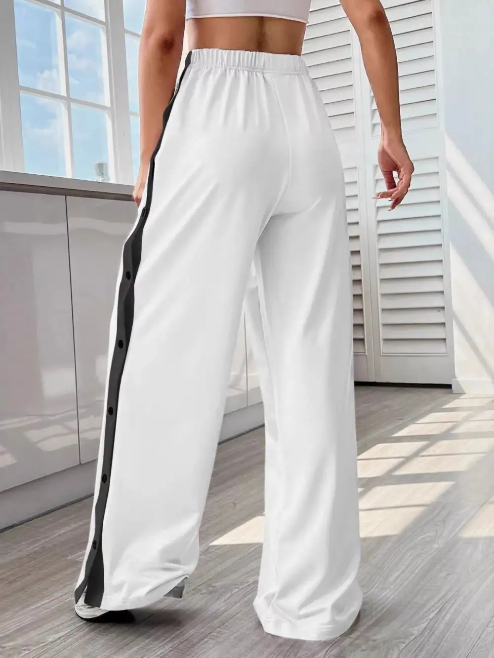 Two Tone Side Snap Wide Leg Pants