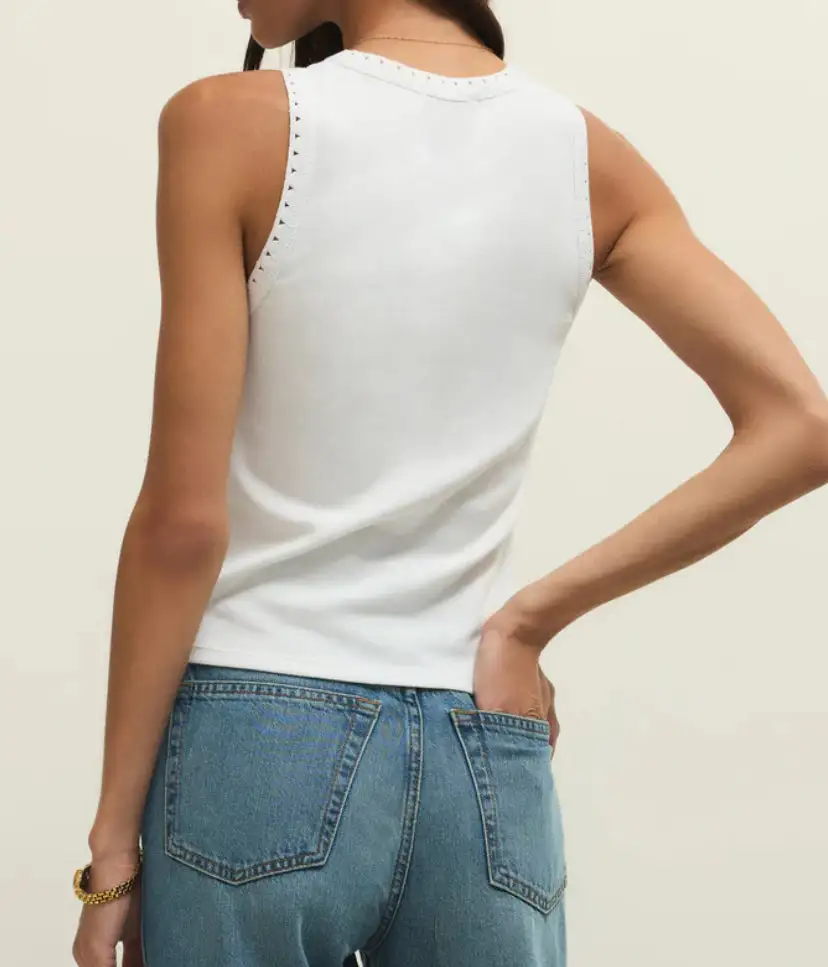 Crew Neck Crochet Trim Ribbed Tank
