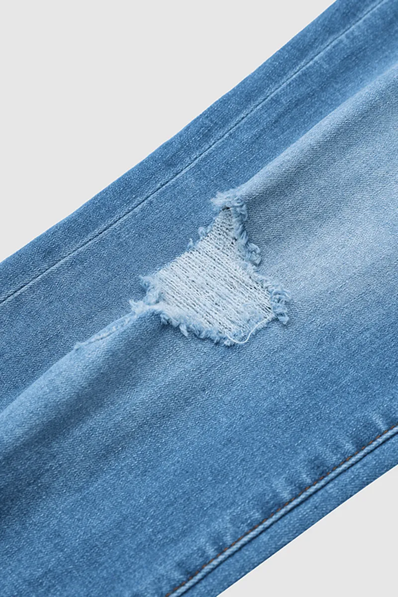 Ripped Button Fly Mid Waist Skinny Jeans