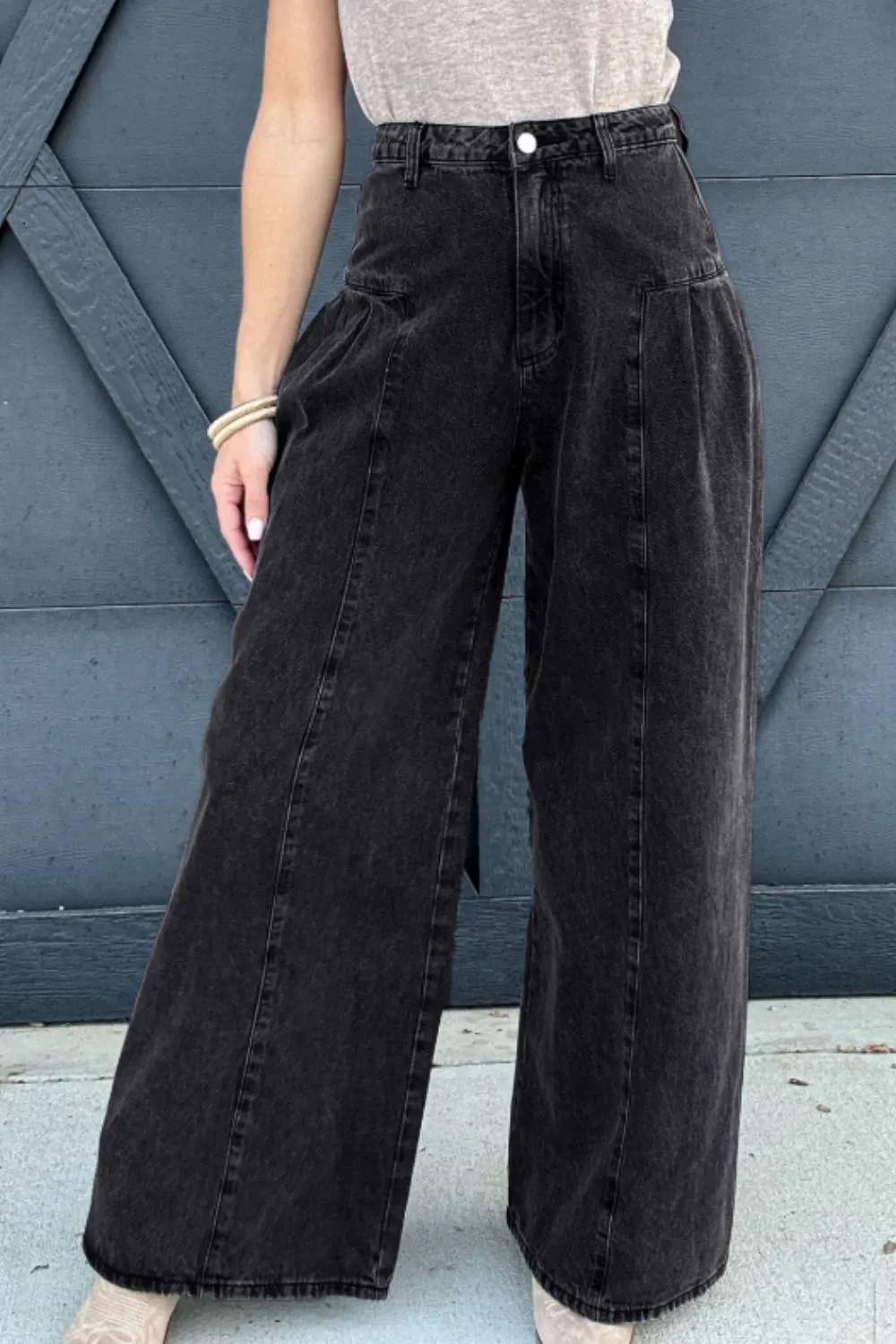 High Rise Wide Leg Pocket Denim Jeans