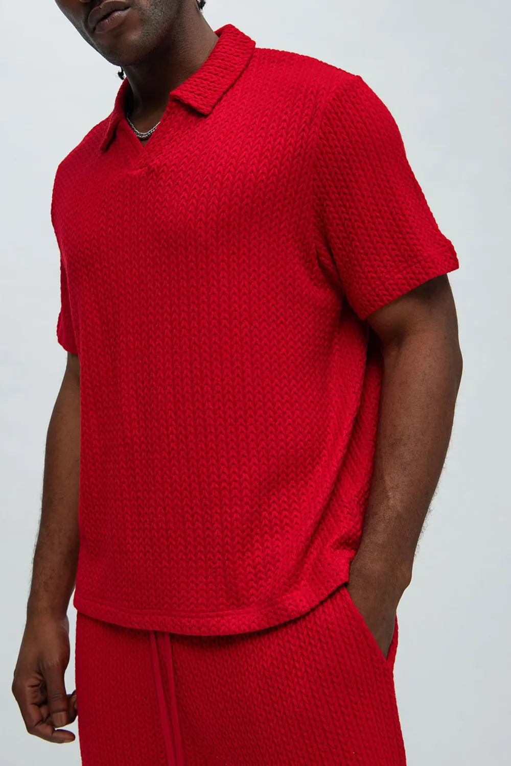 Fashion Red Textured Polo