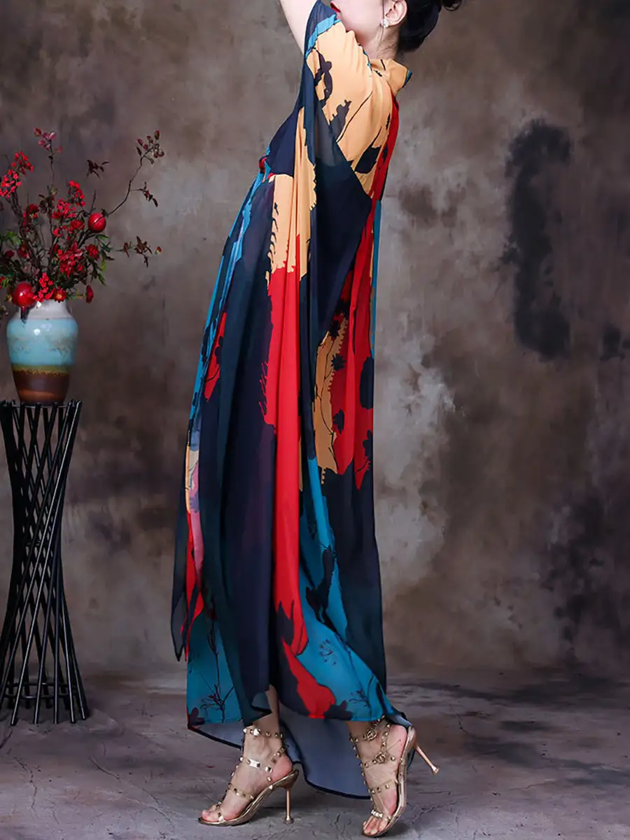 Women Retro Lining And Dress Two Pieces Set