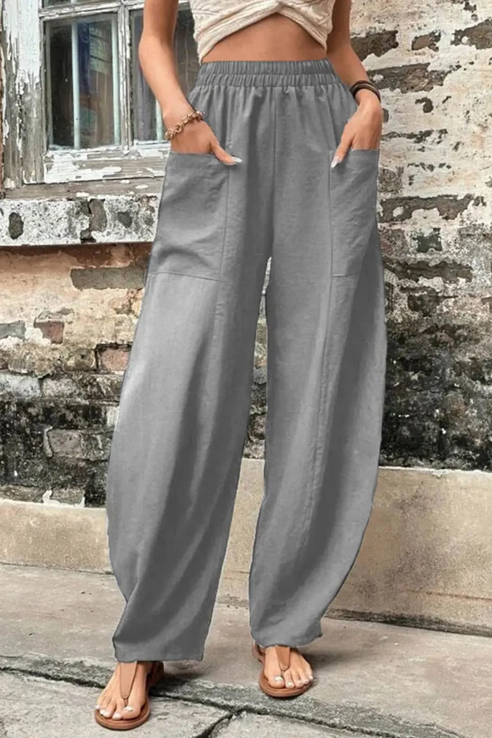 Elastic Waist Pocket Harem Pants