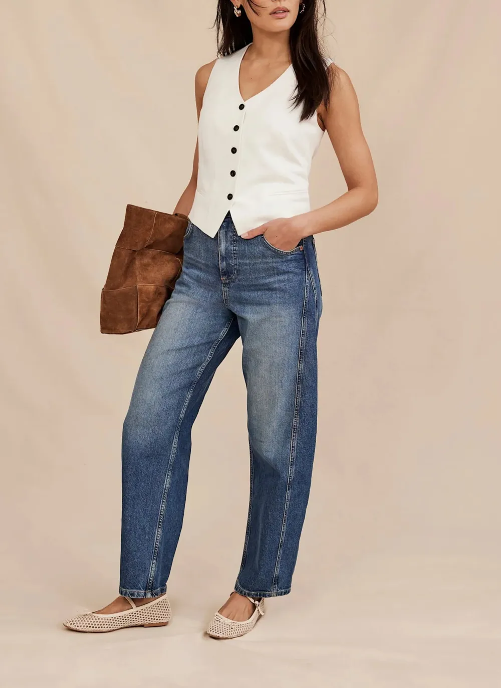Plain Casual Style Wide-Leg Jeans