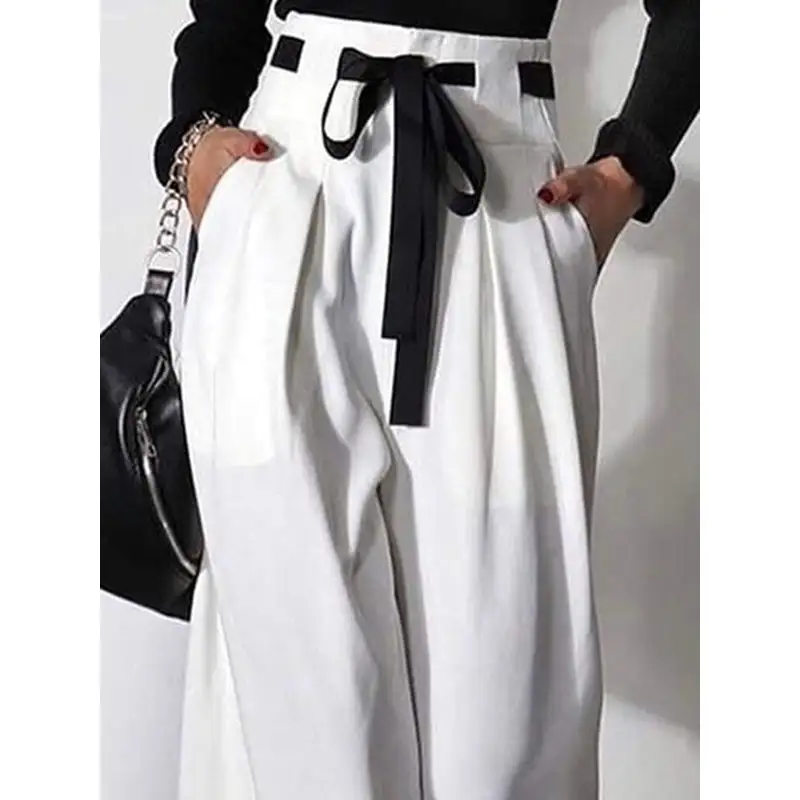 Women's High Waist Loose Fit Drawstring Pleated Pants