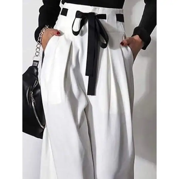 Women's High Waist Loose Fit Drawstring Pleated Pants