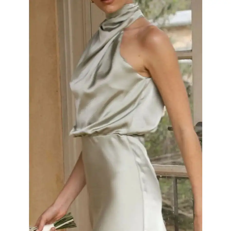 Asymmetrical Ruched Sleeveless Midi Dress