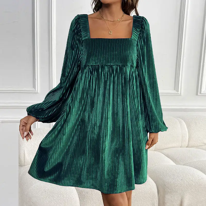 Women's Square-Neck Puff-Sleeve Pocketed Summer Maxi Dress