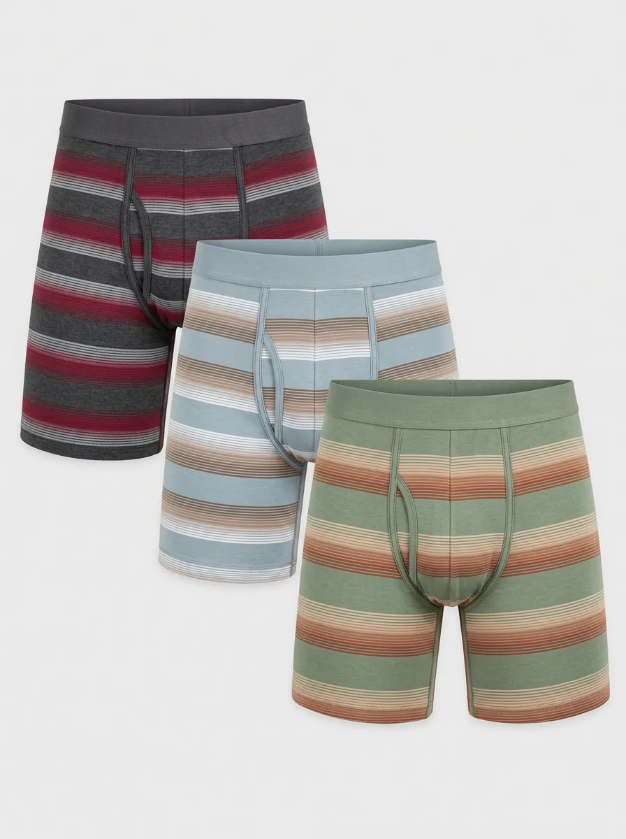 Men's Multicolor Striped Boxer Briefs - 3 Pack Horizontal Stripe Boxer Briefs 3-Pack