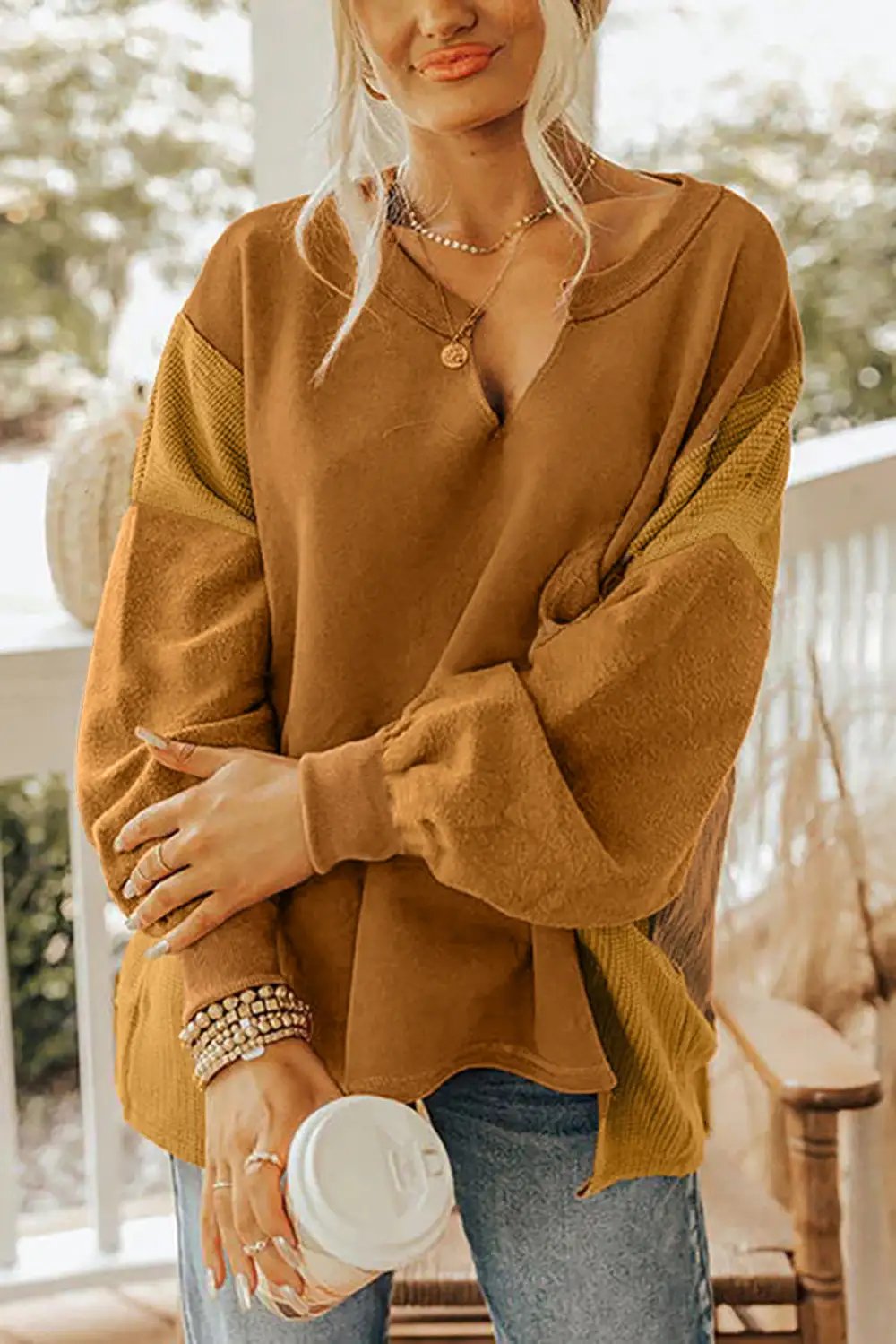 Relaxed Patchwork Textured Sweatshirt