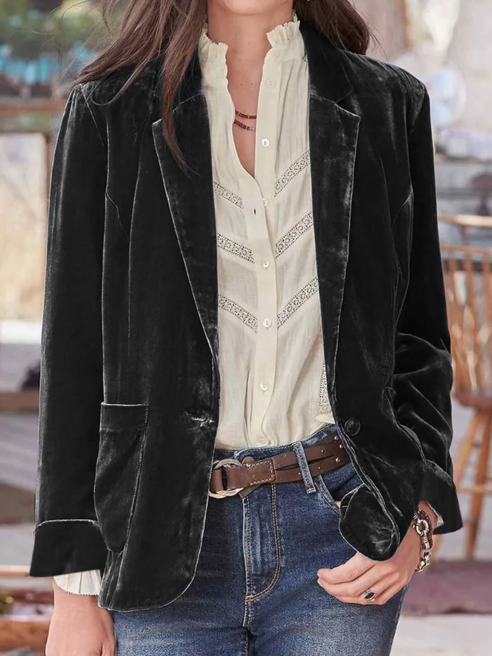 Refined Button-Up Lapel-Collar Blazer