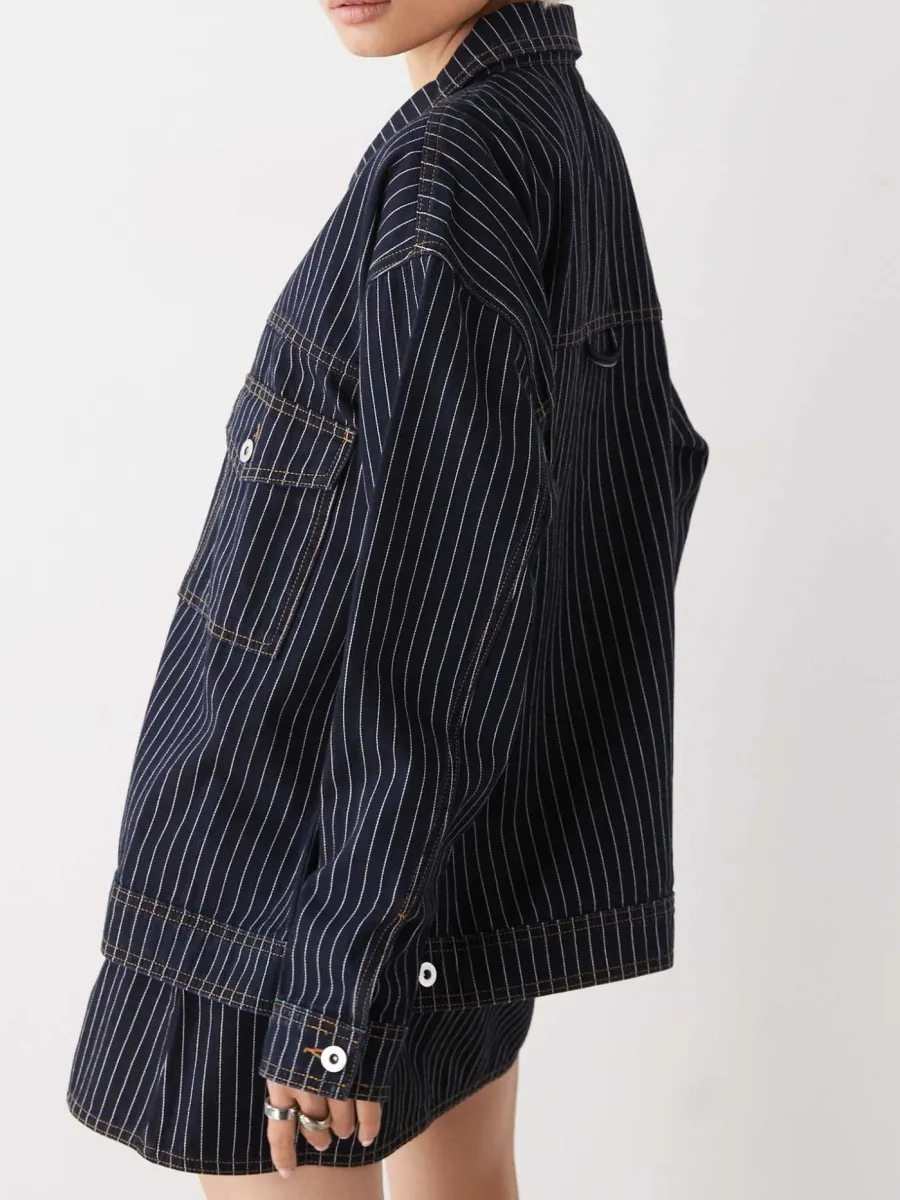 Denim Pinstripe Overshirt Jacket