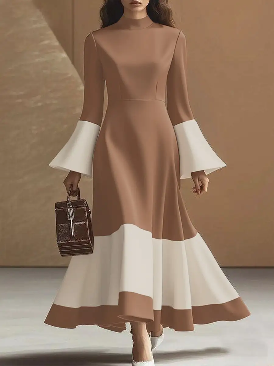 Flared Pleated Neck Maxi Dress