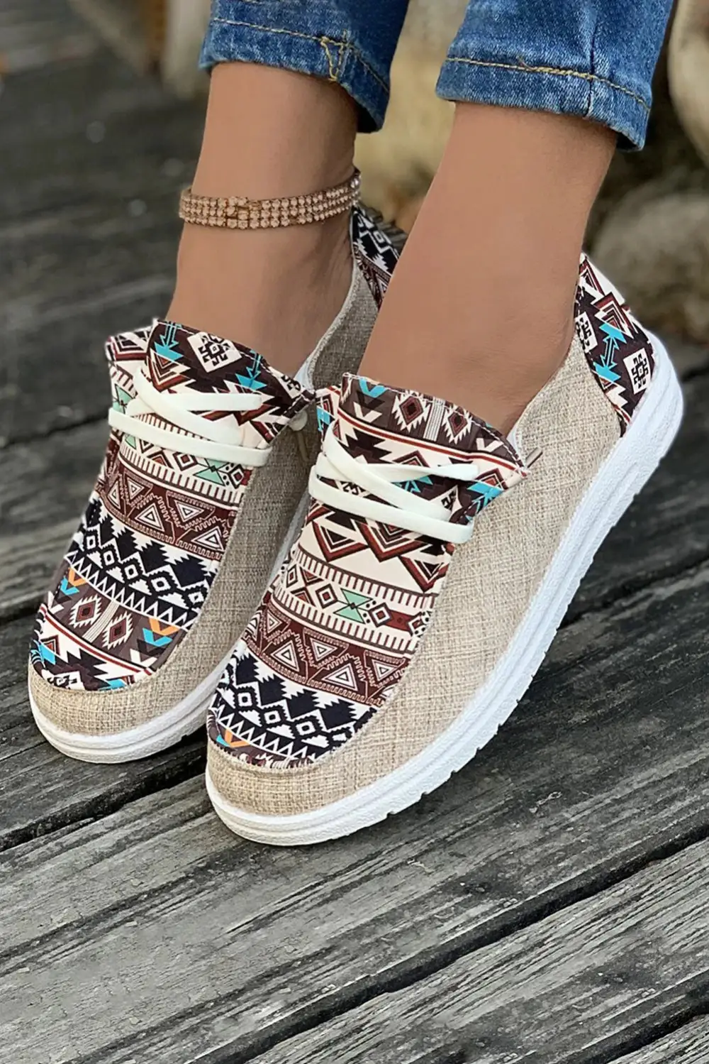 Geometric Patchwork Lace-Up Casual Sneakers