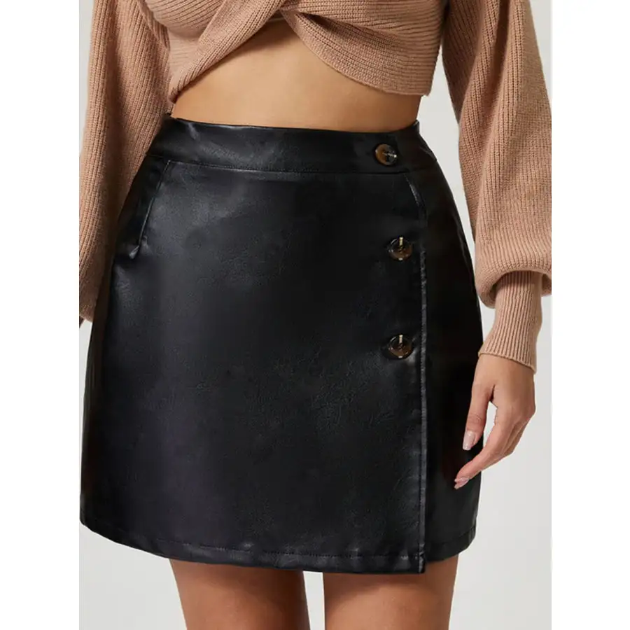 Buttoned High Rise Mini Skirt