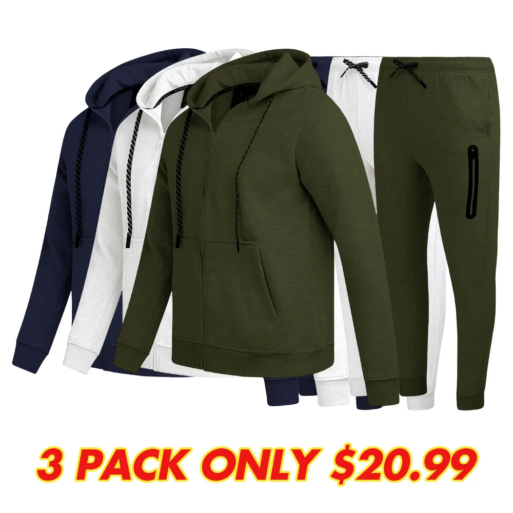 2 Piece Sweatsuit for Men with Zip Up Hoodie & Jogger Sweatpants