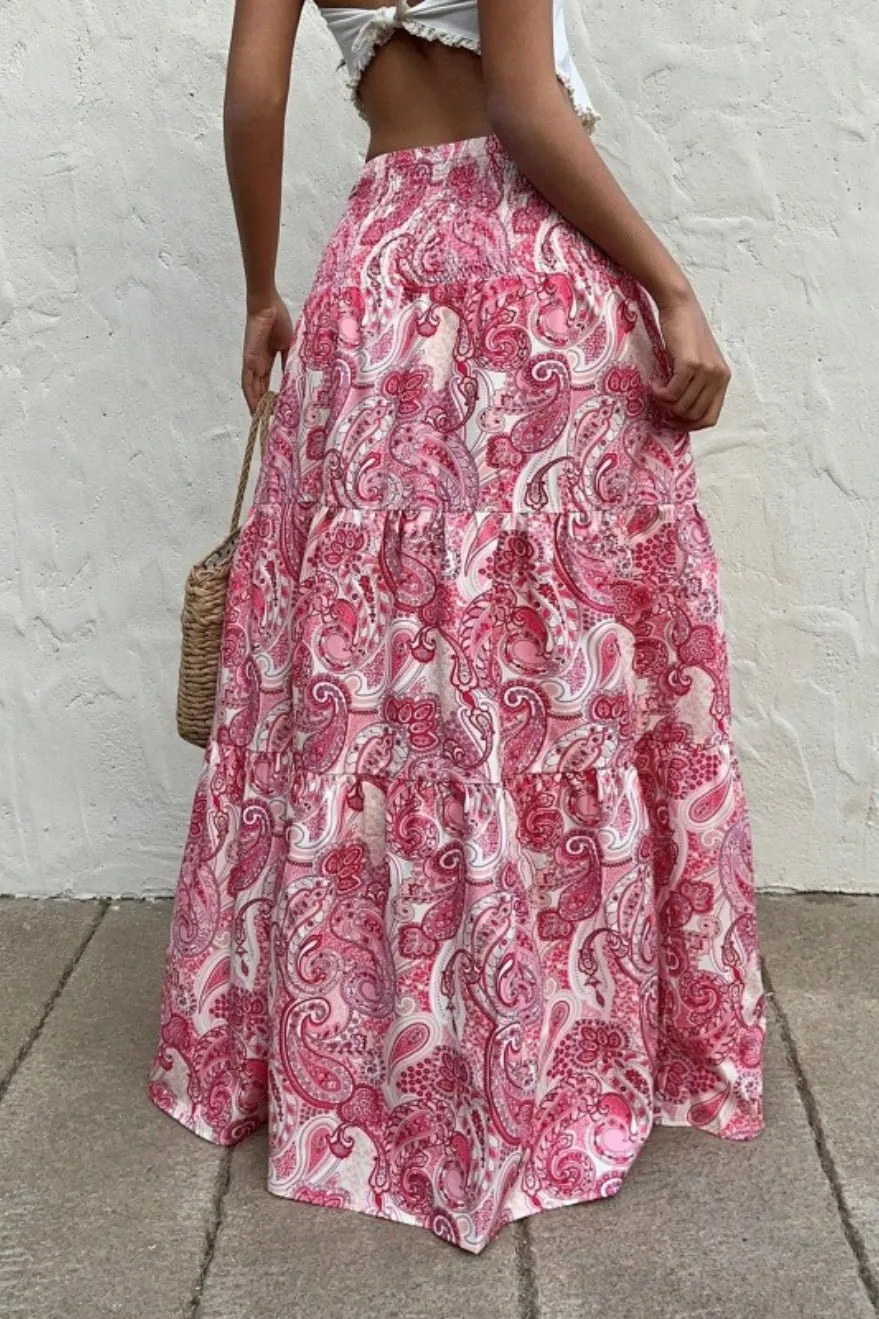 Flowy Ribbed Linen Blend Woven Skirt