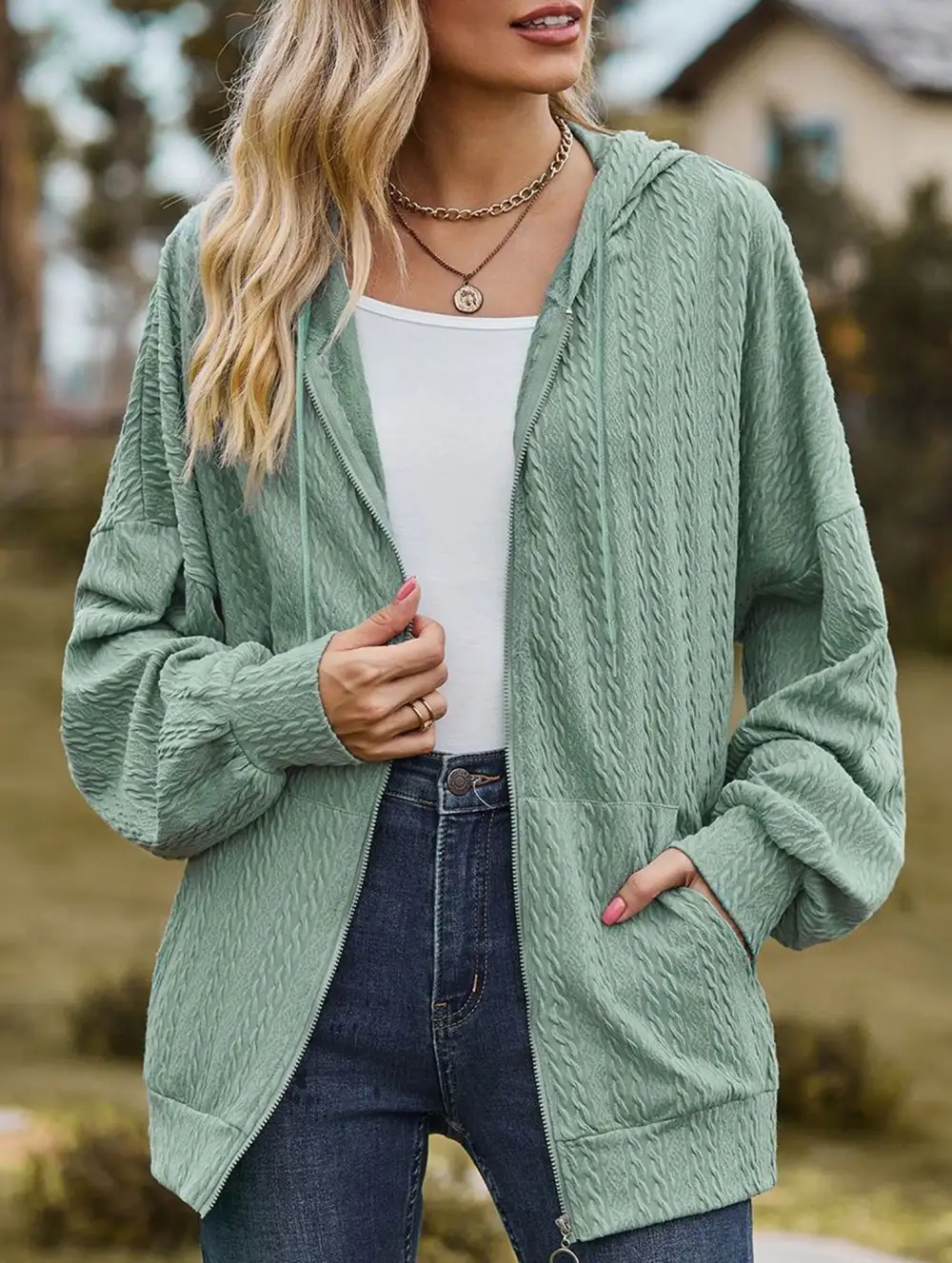 Pocket Long-Sleeved Loose Hooded Sweatshirt