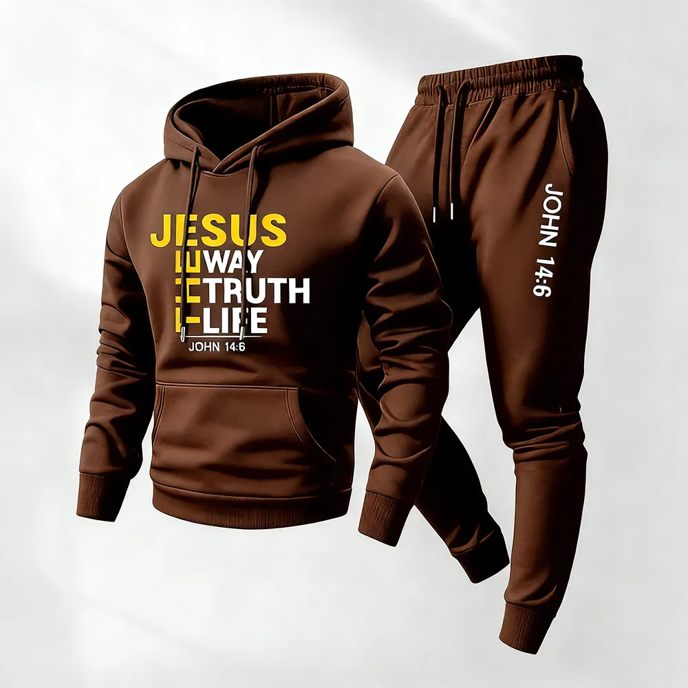 Men's Jesus Letter Printed Hoodie and Sweatpants Set