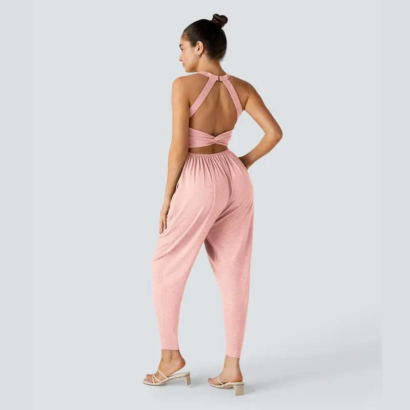 Backless Twisted U Neck Side Pocket Harem Casual Jumpsuit – Easy Peezy Edition 🔥 Limited-Time Offer — 50% OFF Today Only!