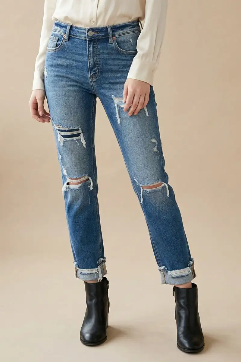 Classic High Rise Straight Leg Cropped Denim Jeans