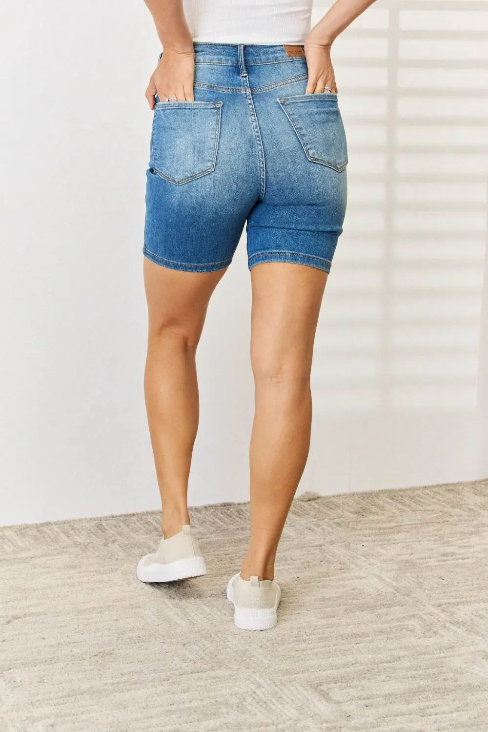 Tummy Control Button Denim Shorts