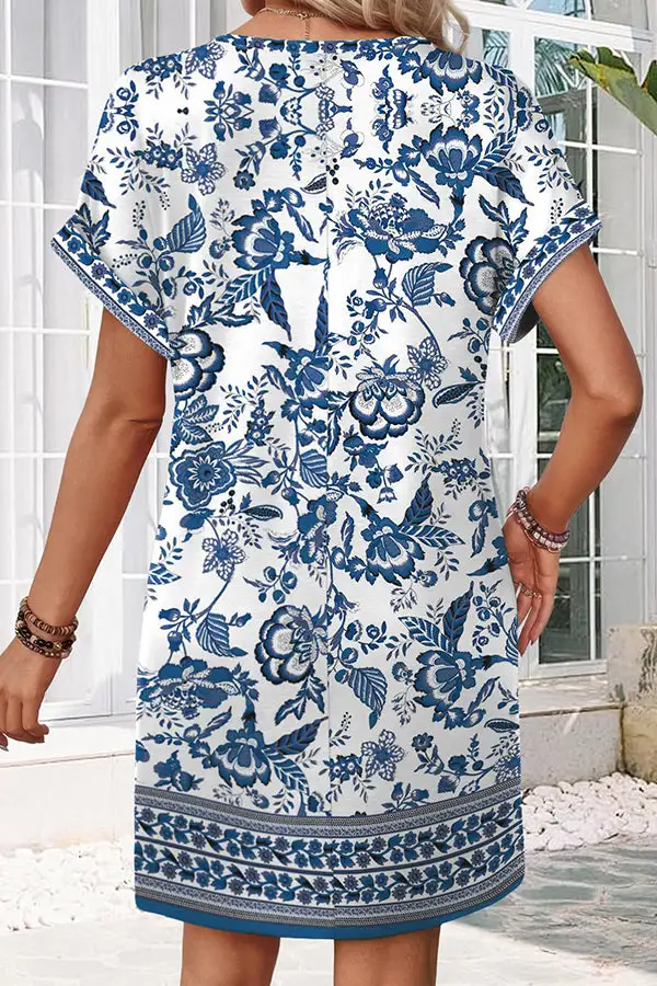 V Neck Bohemia Print Casual Dress