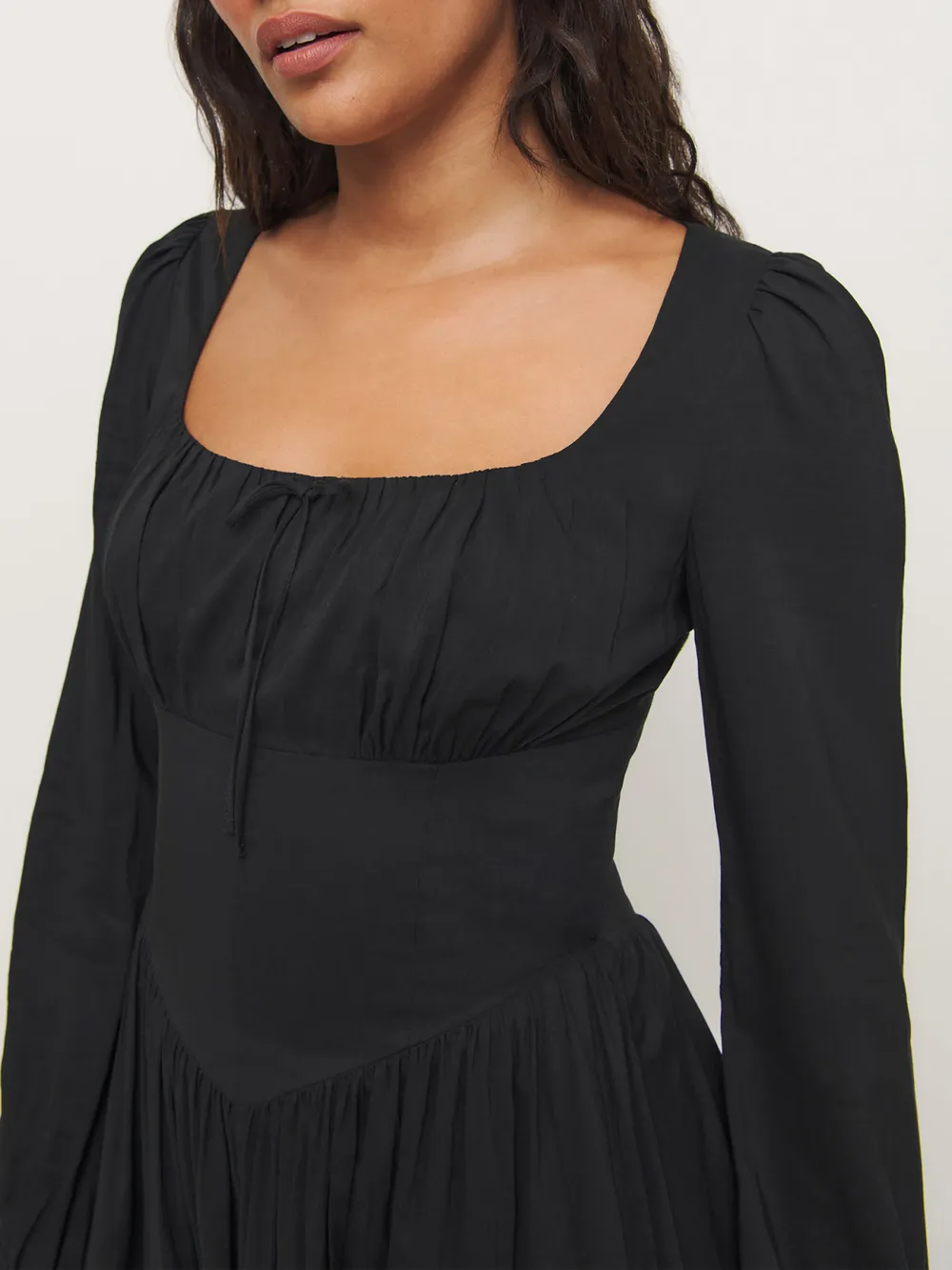 Long Sleeve Square Neck A Line Maxi Dress