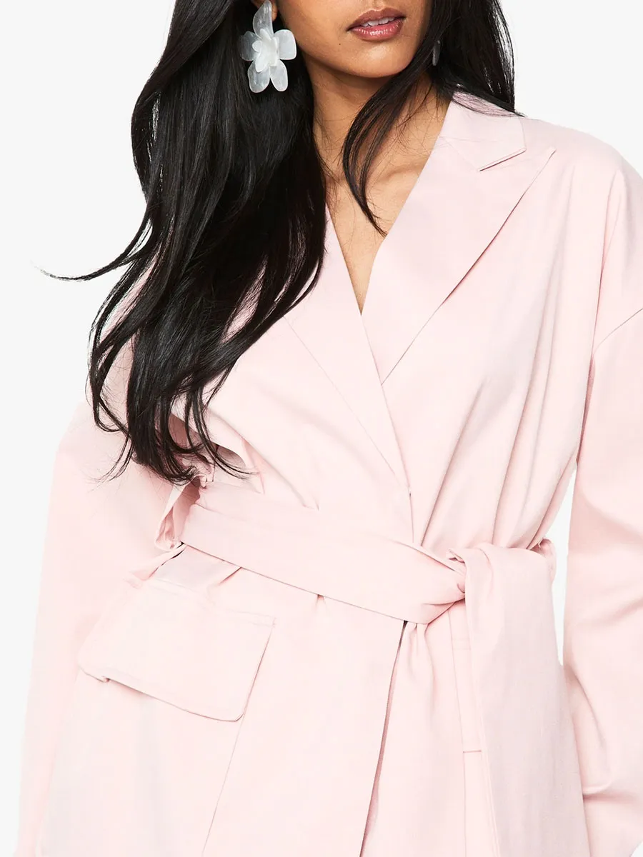 Women's Pink Belted Asymmetric Blazer Dress