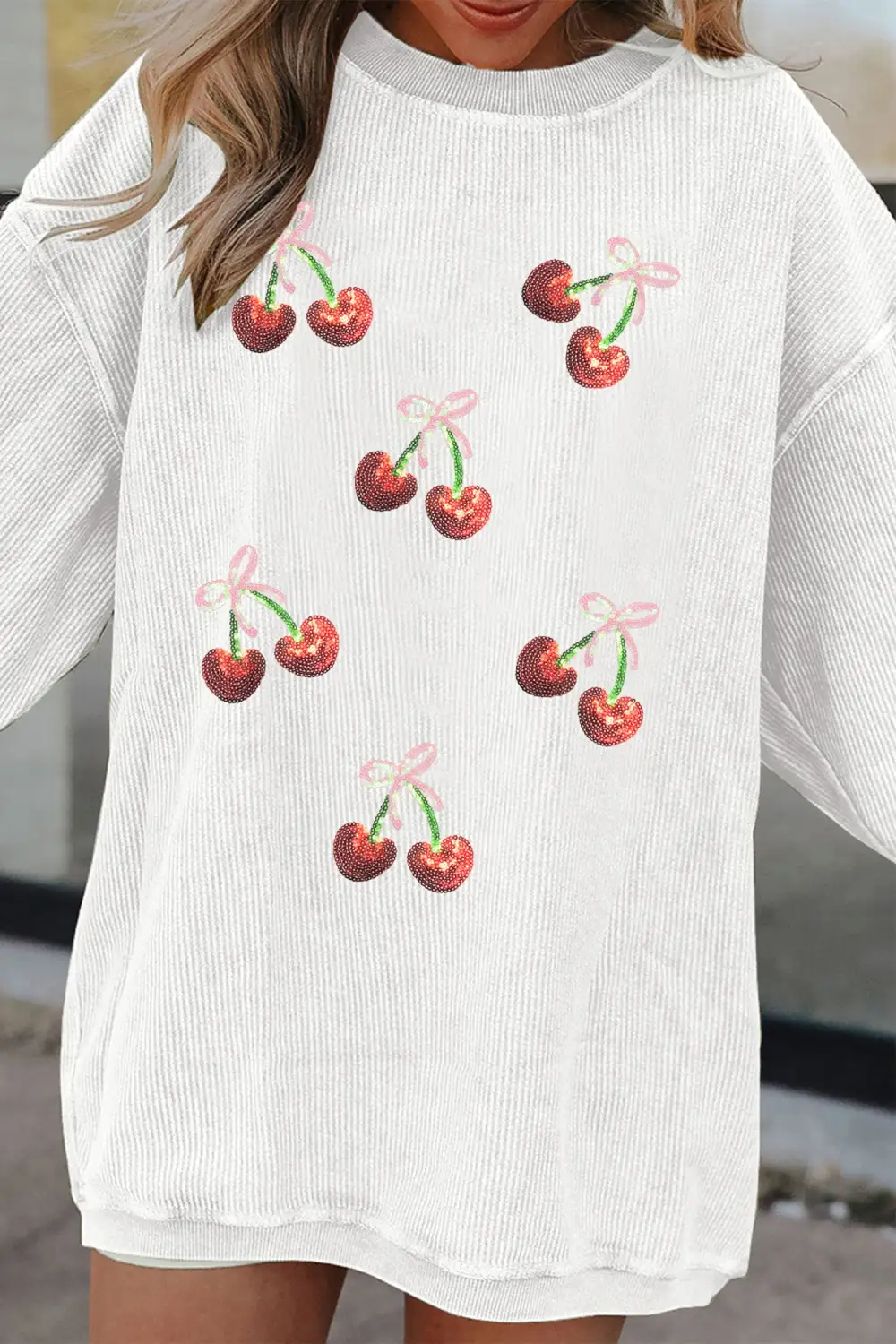 Bow Accent Sequin Accent Patchwork Sweatshirt