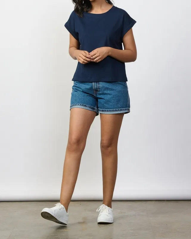 Deep Blue Pima Cotton Boxy Tee