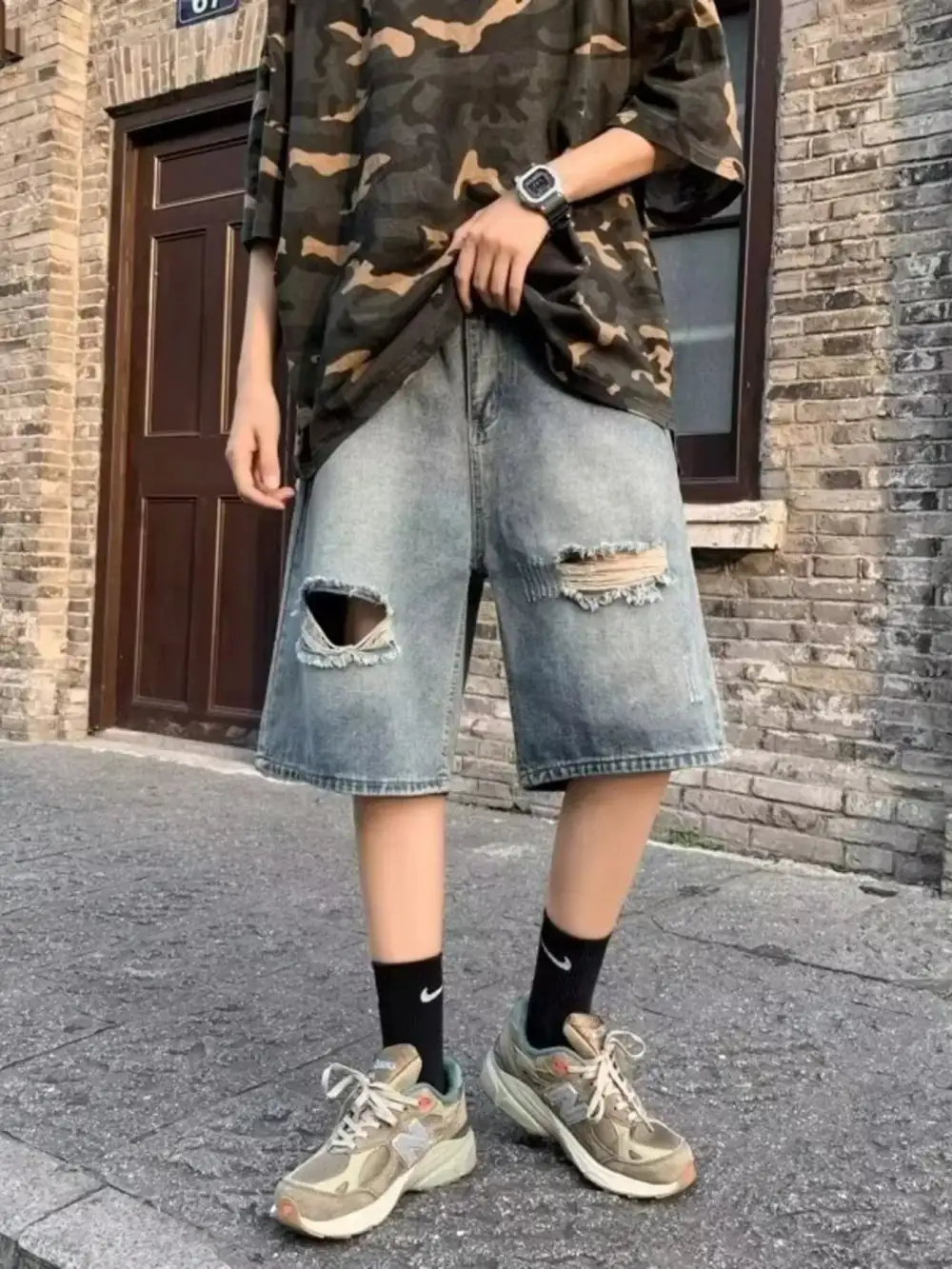Men's Full Size Distressed Loose Fit Denim Shorts
