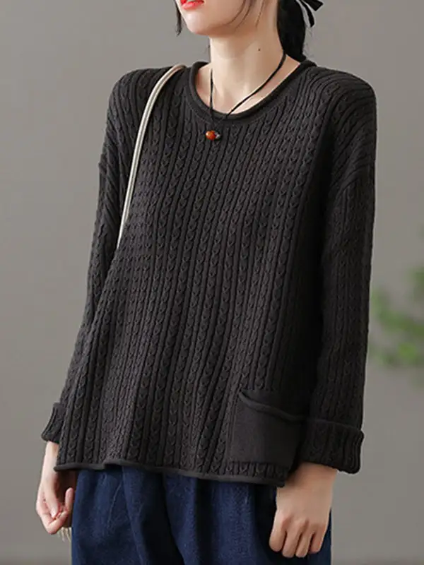 Retro Jacquard Round Neck Long Sleeve Relaxed Fit Sweater