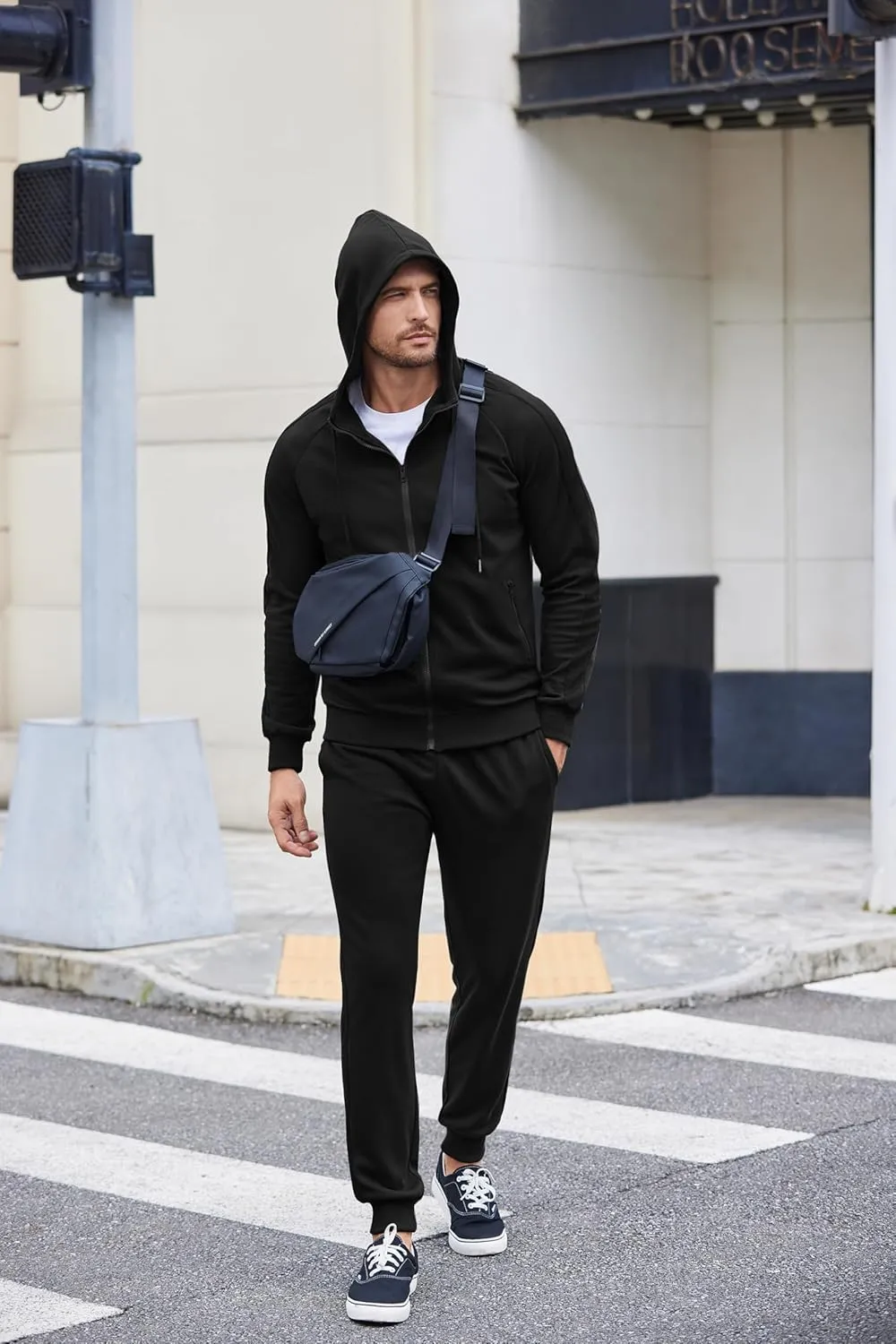 Mens with Zipper Pockets Full Zip Hoodie Sweatsuit