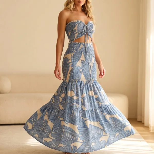 Floral Printed Palm Maxi Dress