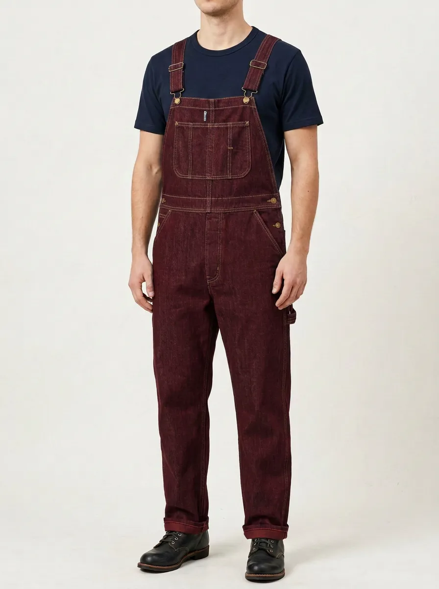 Men's Vintage Style Dark Denim Bib Overalls